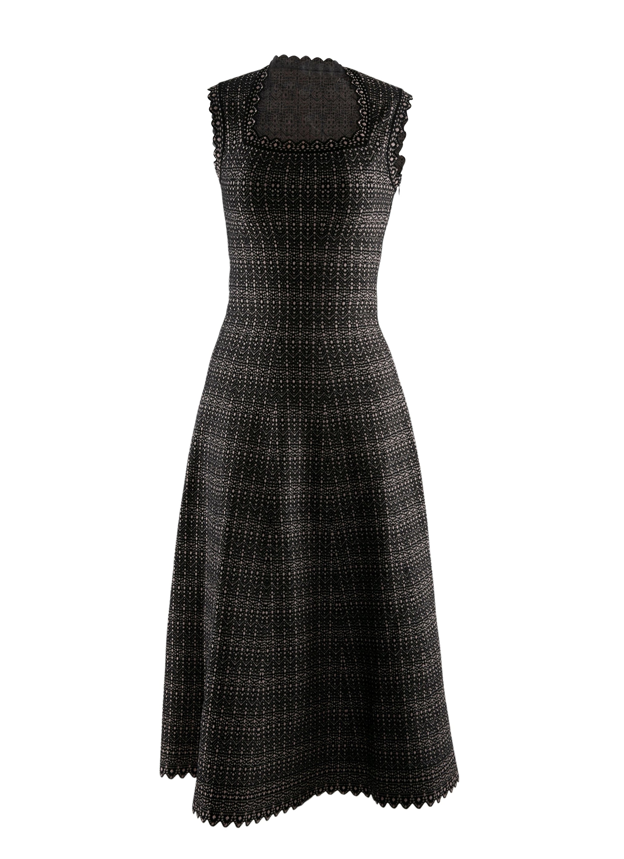 Sleeveless square neck wool dress - Black & Pink