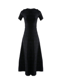 Wool scalloped hem short sleeve dress - Black & Night