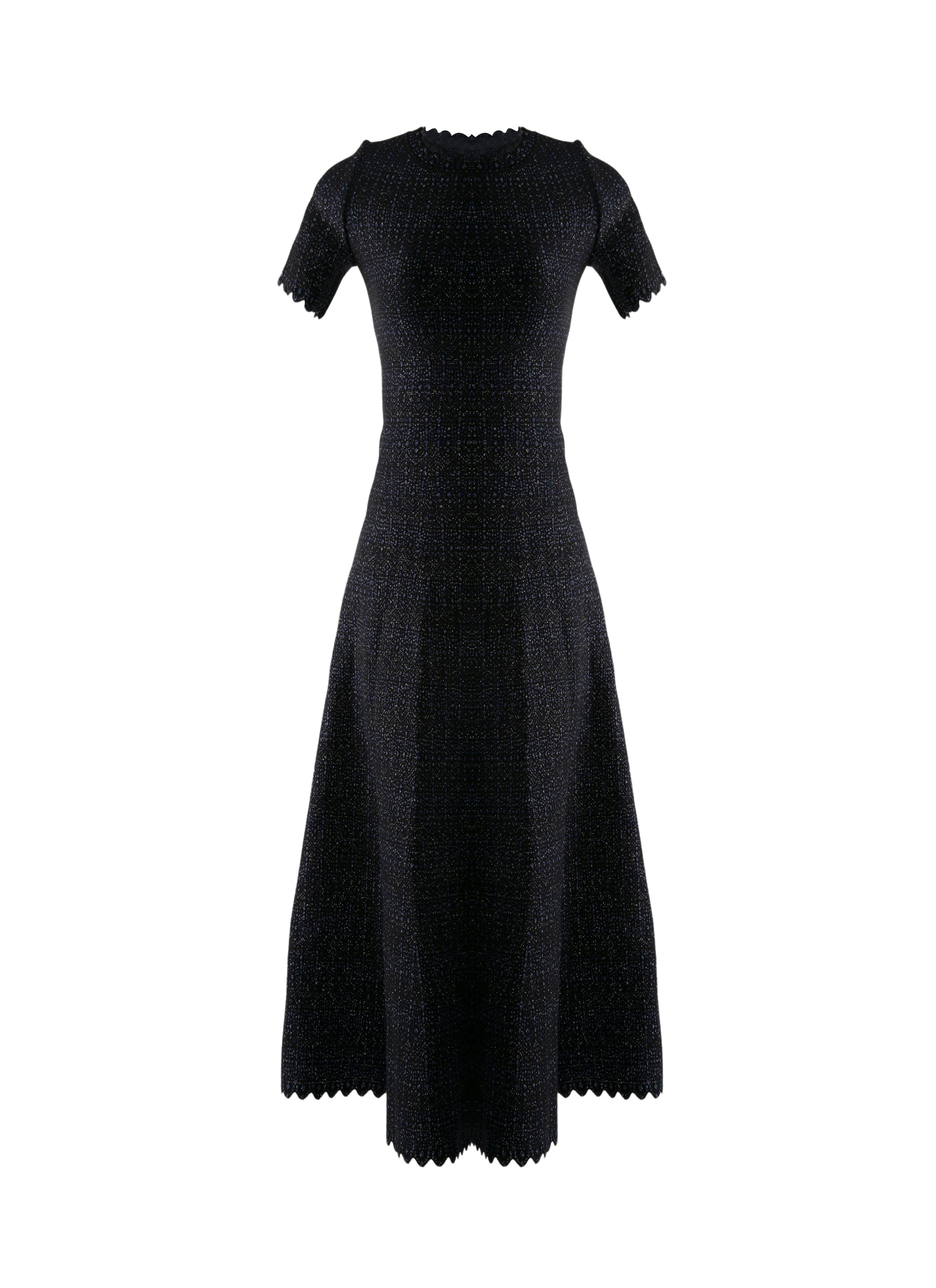 Wool scalloped hem short sleeve dress - Black & Night
