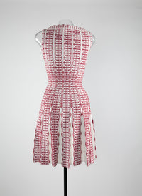 Dress with pleated scalloped neckline - White & Red