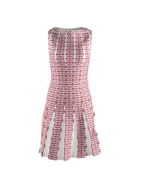 Dress with pleated scalloped neckline - White & Red