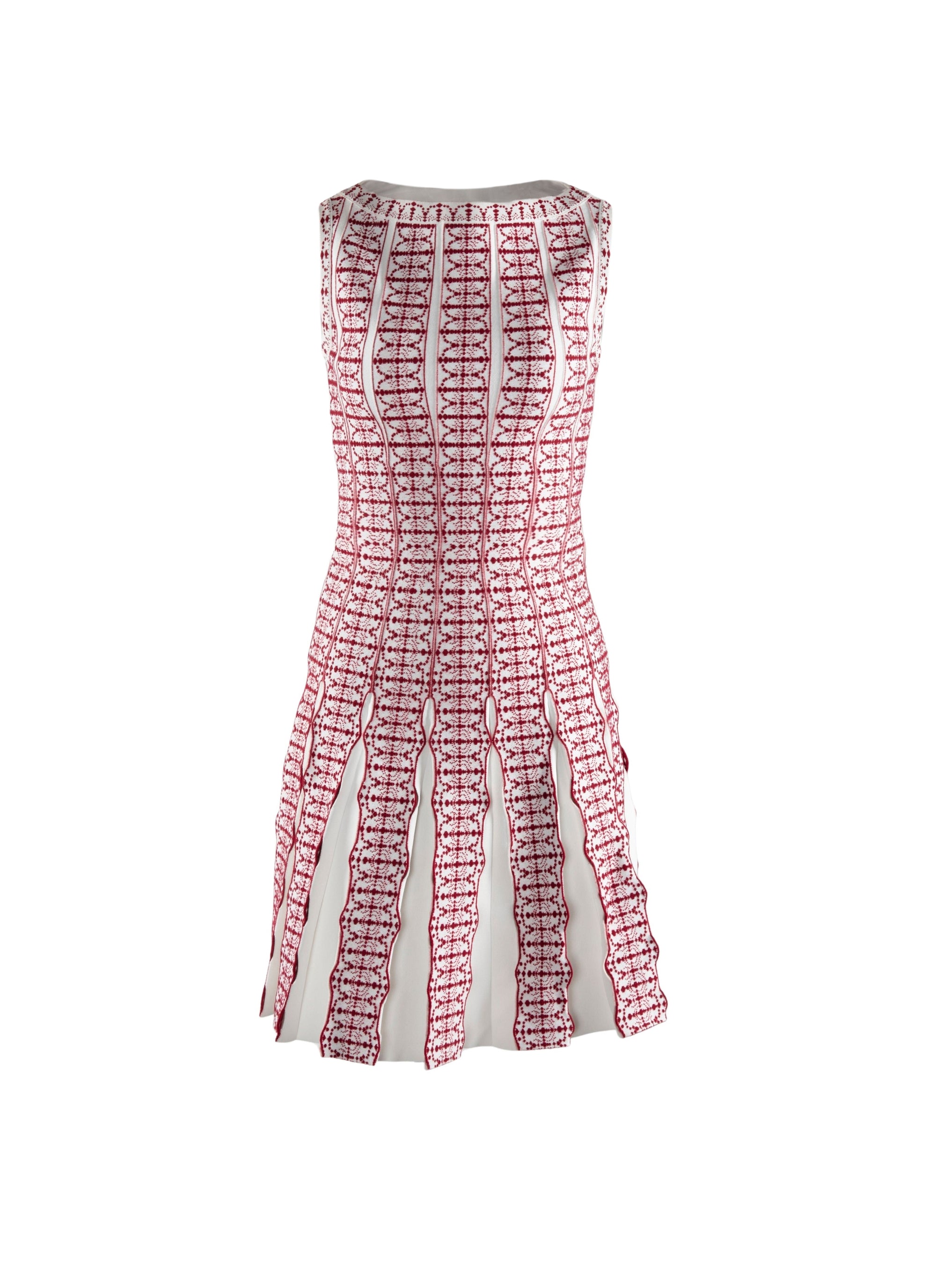 Dress with pleated scalloped neckline - White & Red