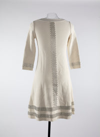3/4-sleeve silver dress - Ecru