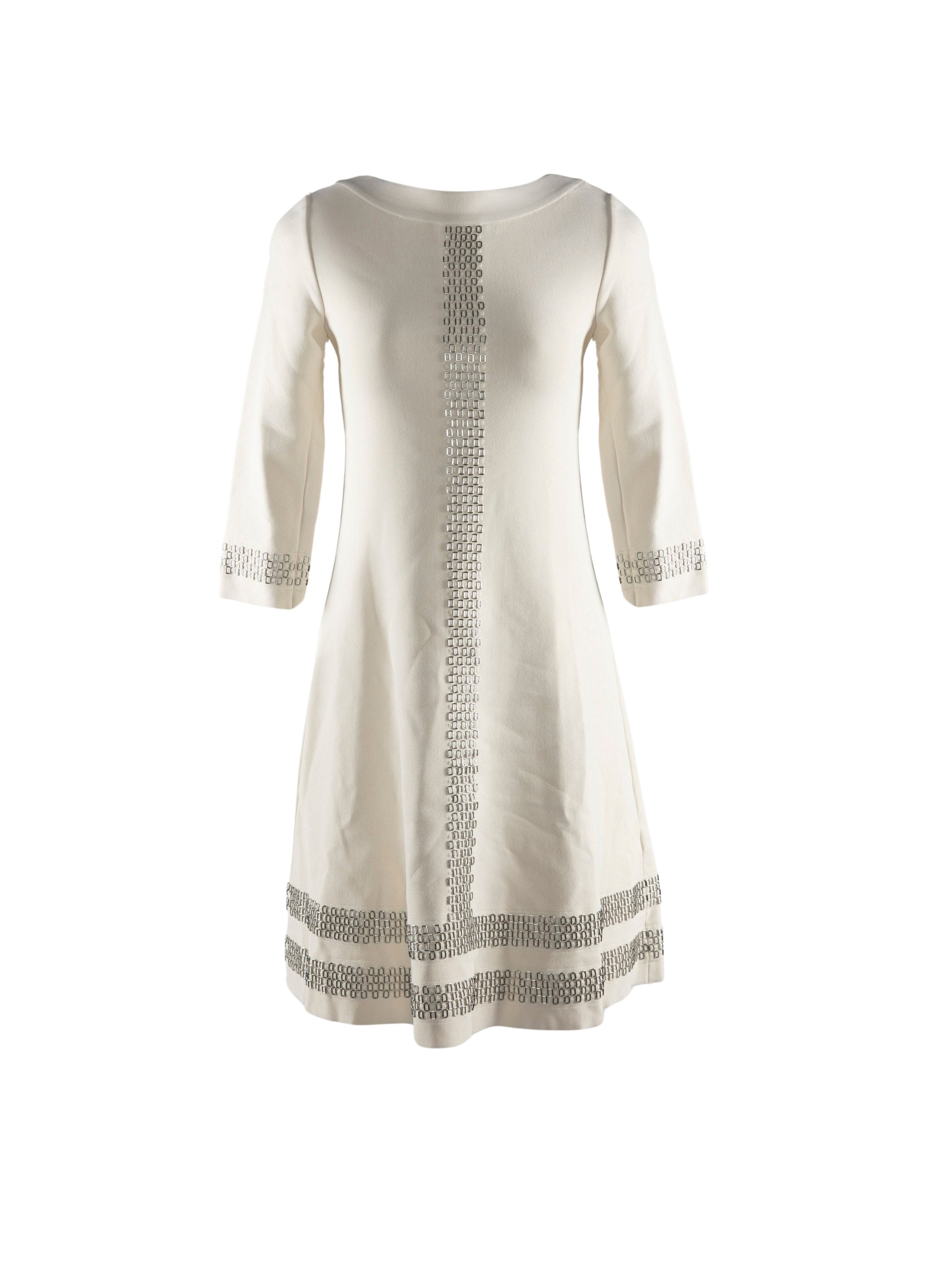 3/4-sleeve silver dress - Ecru
