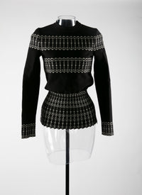 Long-sleeved jumper with patterned wool stripes - Black & Ivory