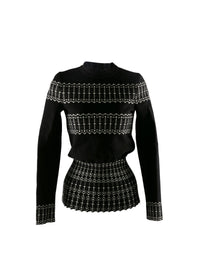 Long-sleeved jumper with patterned wool stripes - Black & Ivory