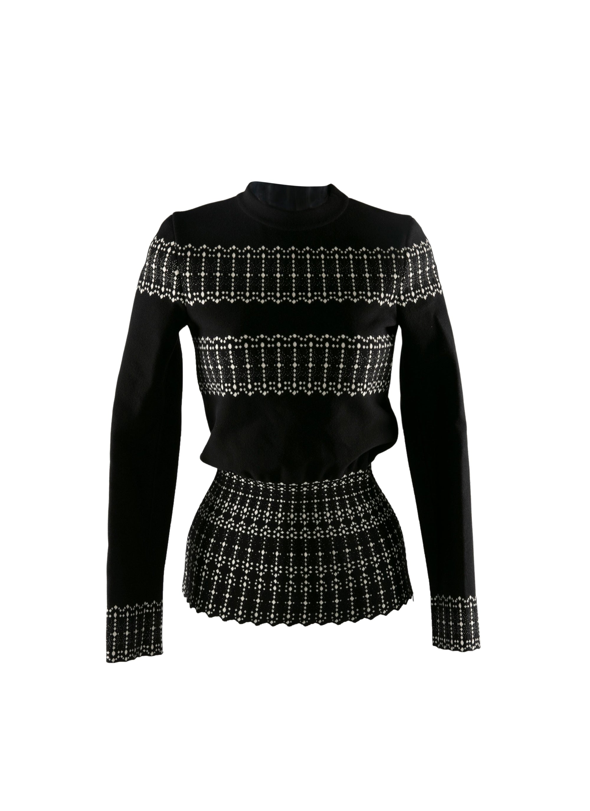 Long-sleeved jumper with patterned wool stripes - Black & Ivory