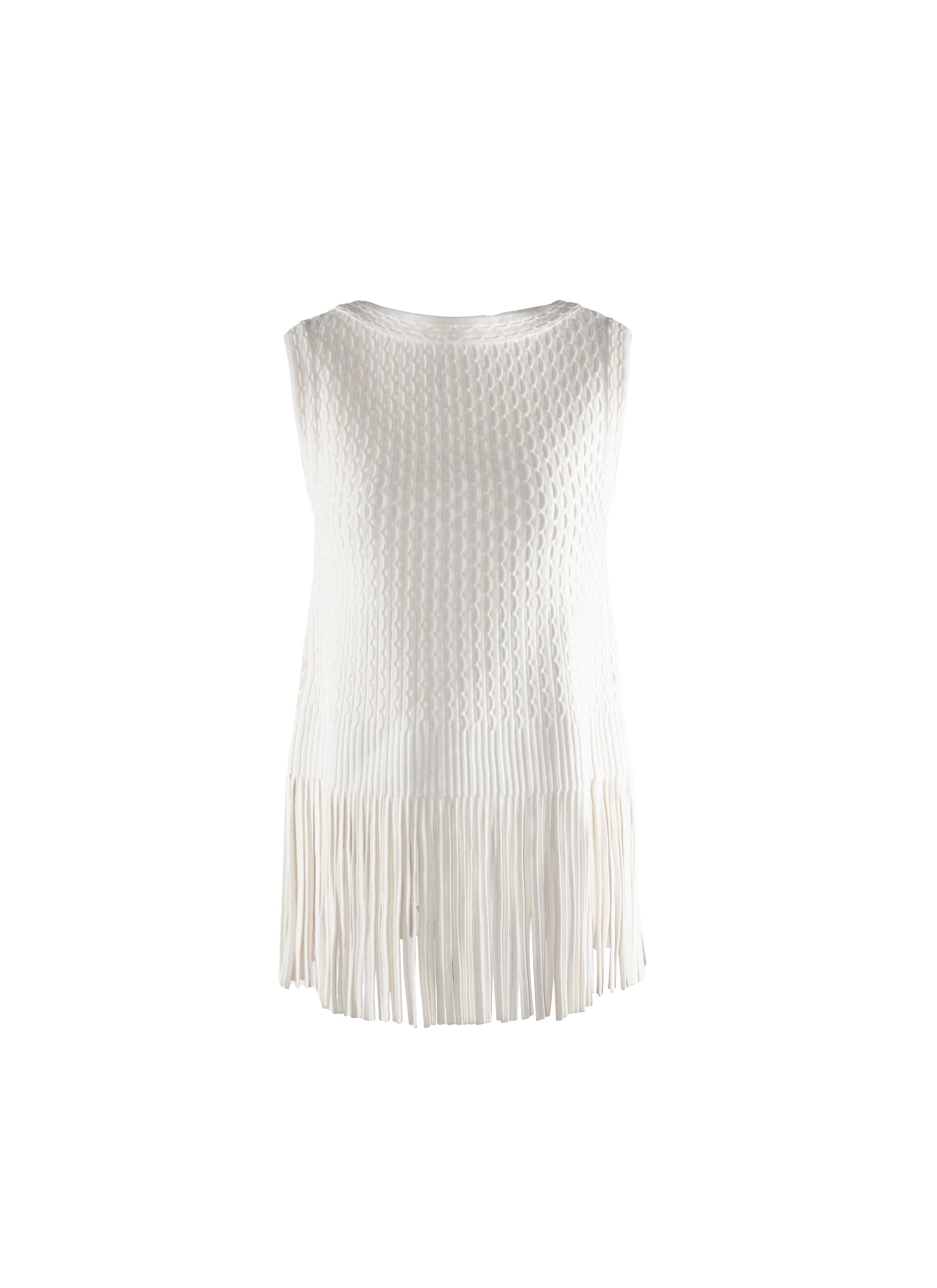 Top sans manches à franges - Blanc Nacre