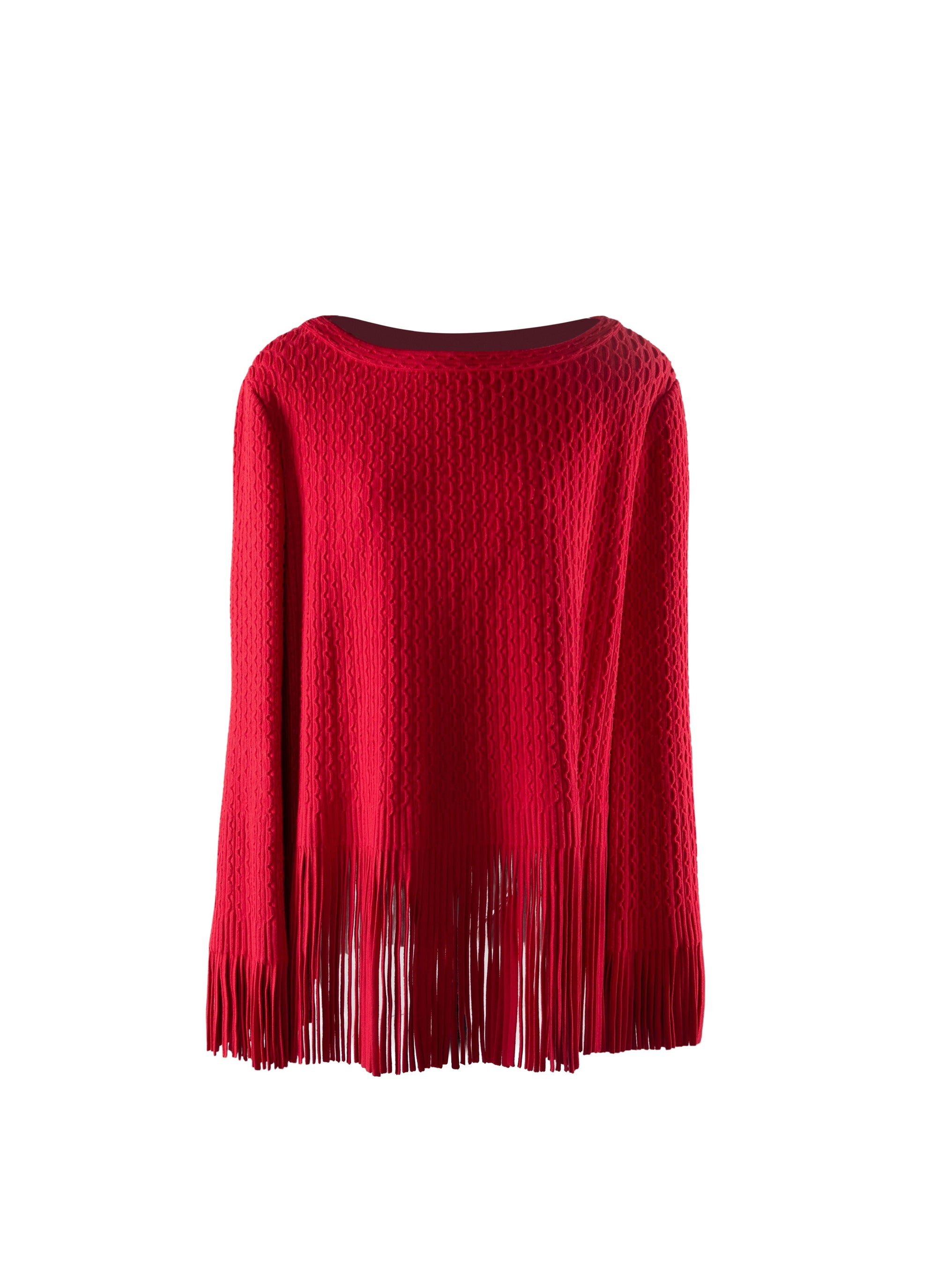 Long-sleeved jumper with fringes - Red