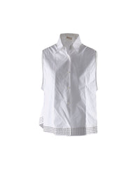 Straight sleeveless shirt with eyelets - White