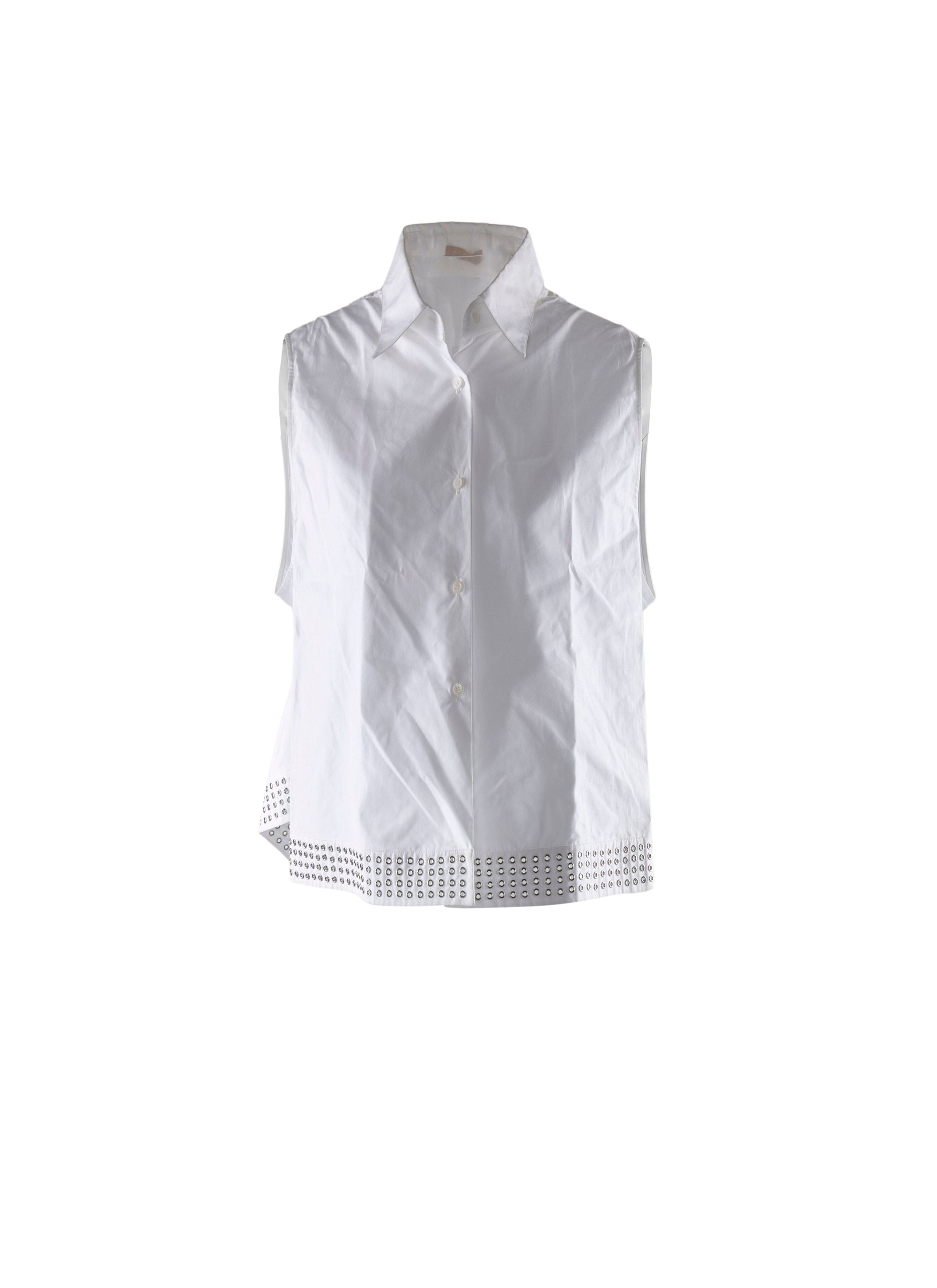 Straight sleeveless shirt with eyelets - White
