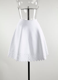 Plain short skirt with hemstitching - White