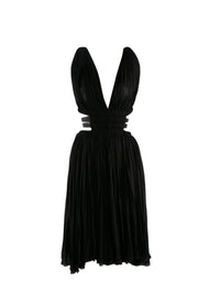 Robe courte col v à découpes froncées - Noir