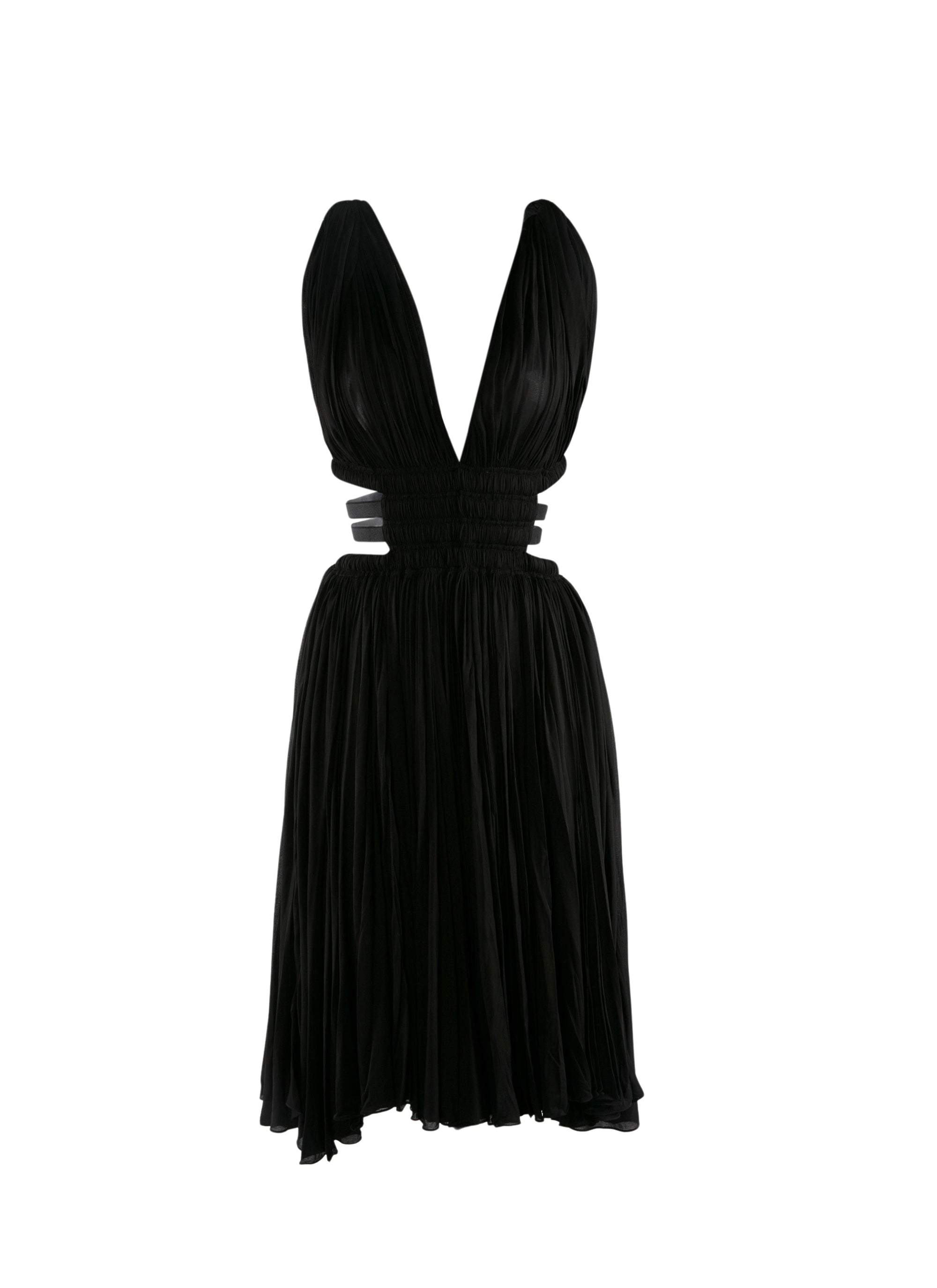 Robe courte col v à découpes froncées - Noir