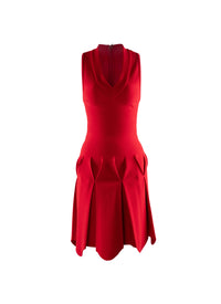 Robe sans manches effet origami col v - Ecarlate