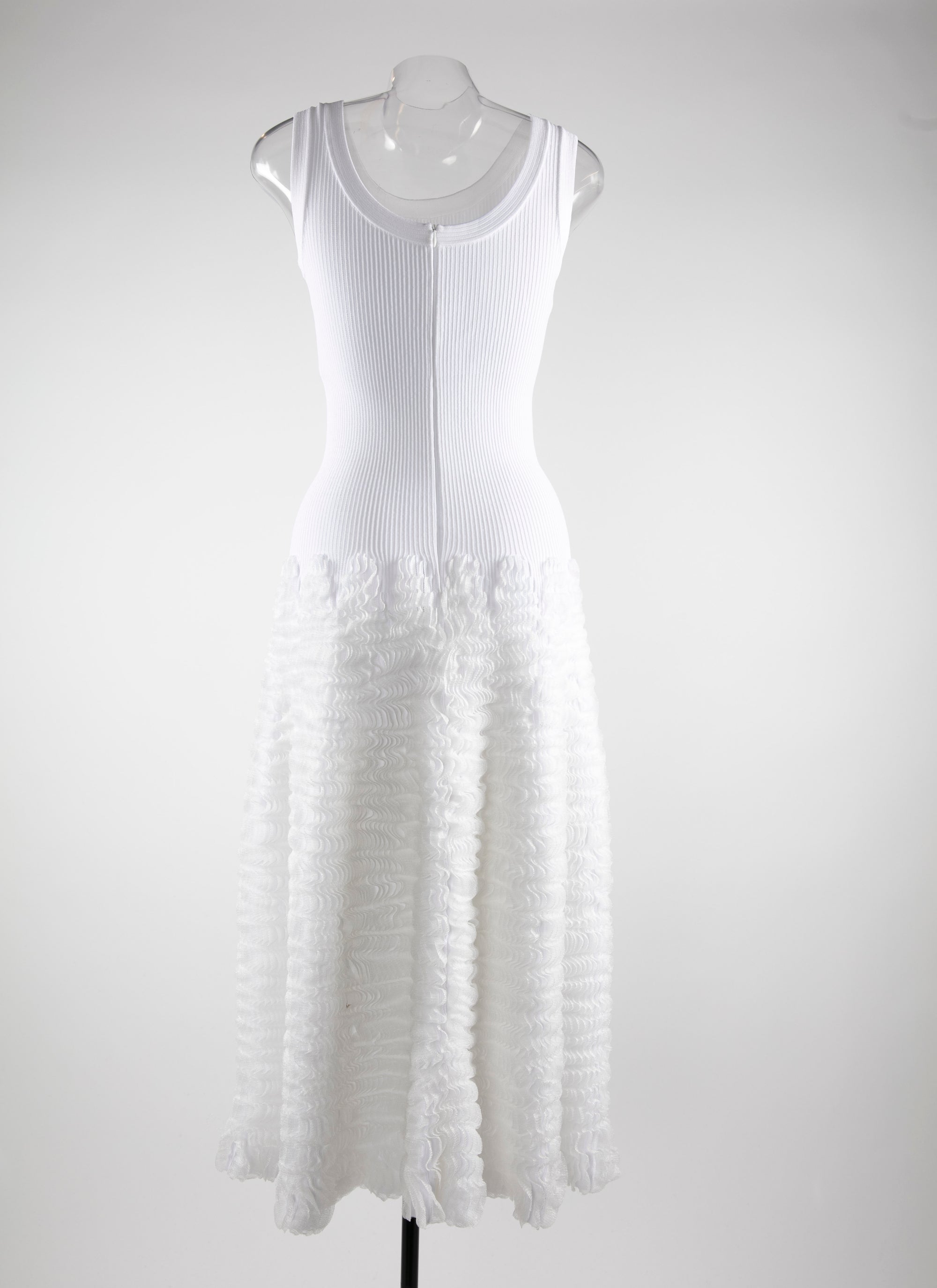 Sleeveless dress with microflounce bottoms - White