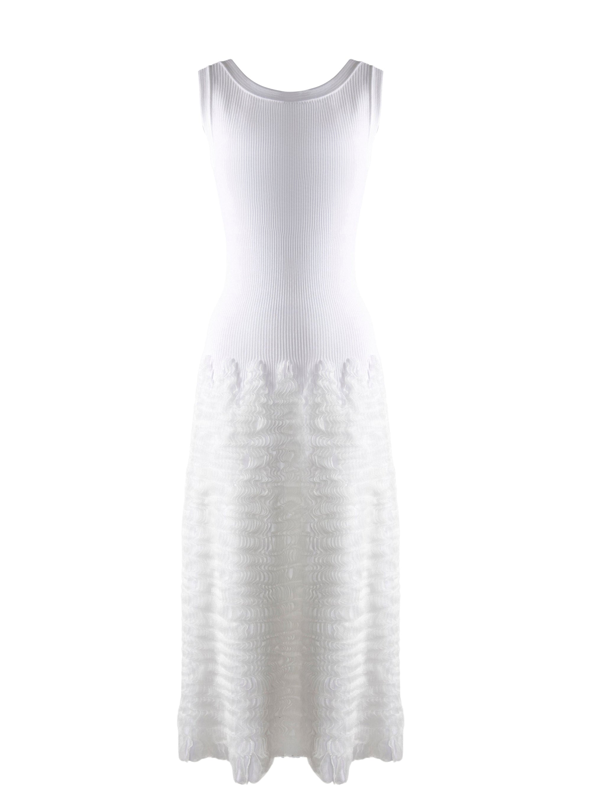 Sleeveless dress with microflounce bottoms - White