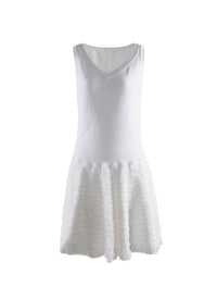 Robe col v sans manches avec bas à microvolants - Blanc