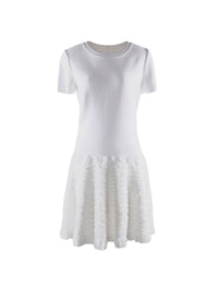 Short-sleeved dress with microflounce bottoms - White