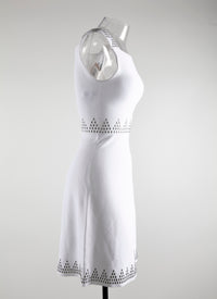 Triangle mesh sleeveless short dress - White