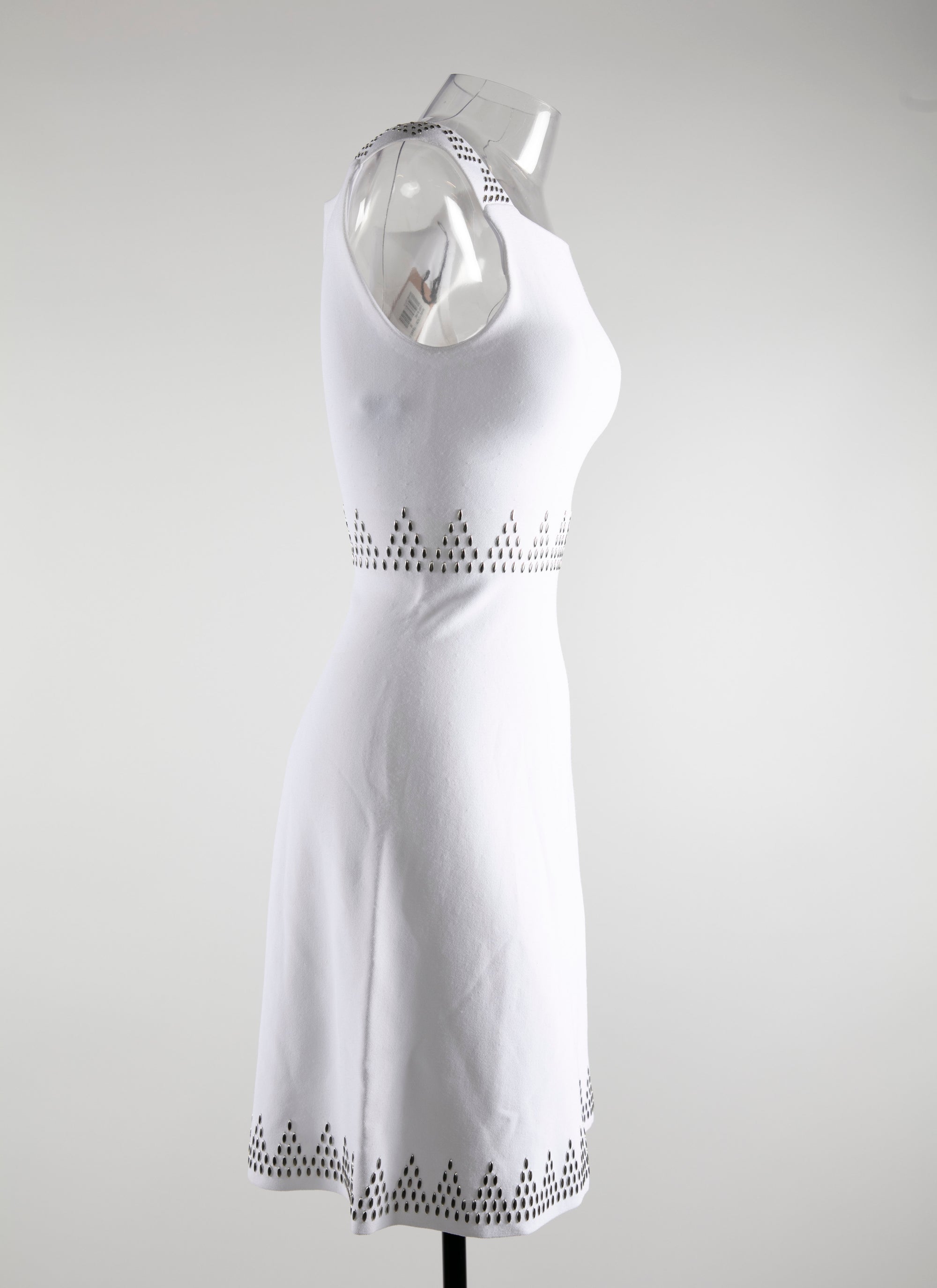 Triangle mesh sleeveless short dress - White