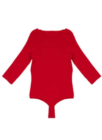 3/4 sleeve bodysuit with boat neck - Scarlet