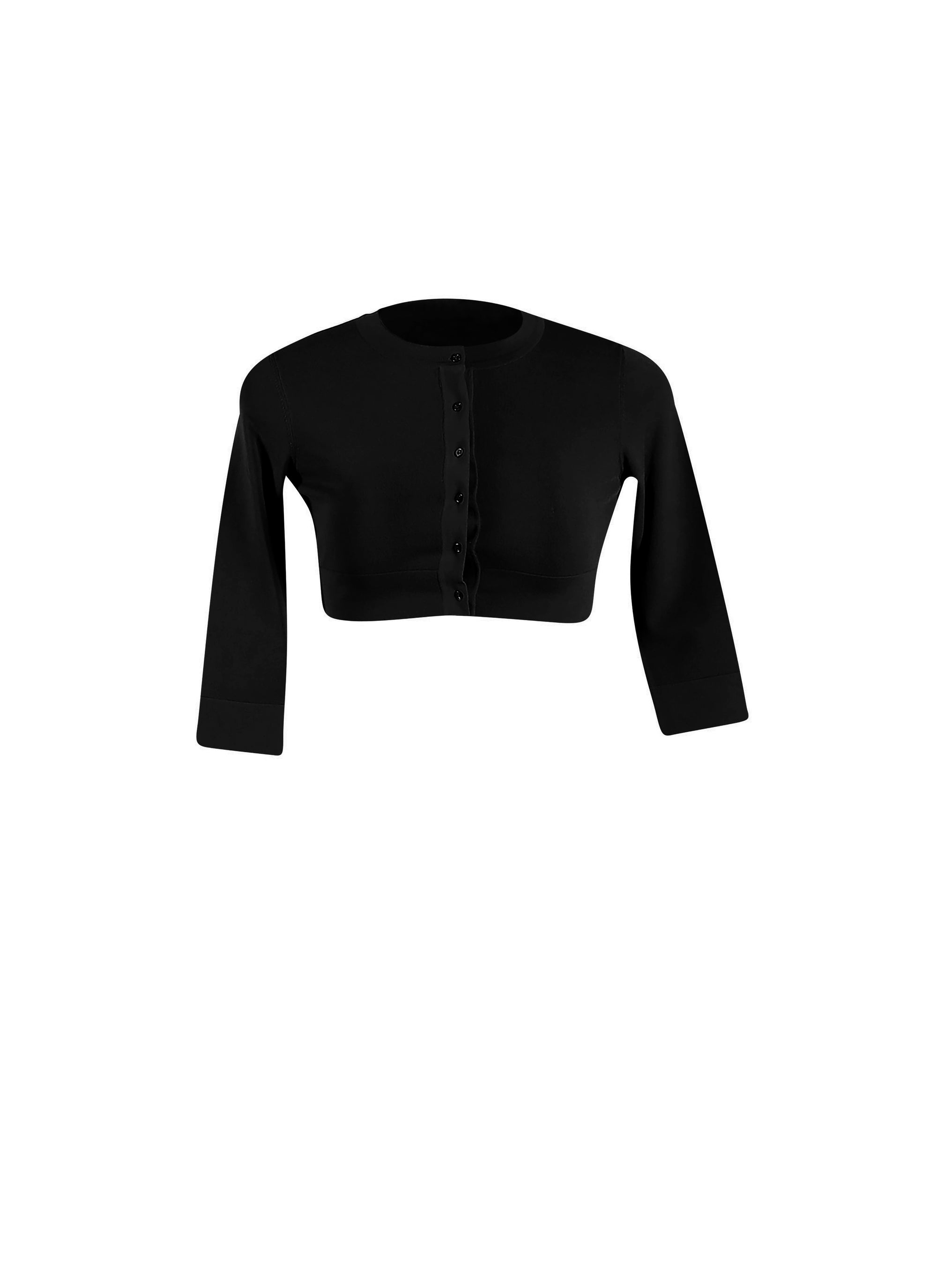 Cardigan court boutonné à manches longues en maille - Noir ébène