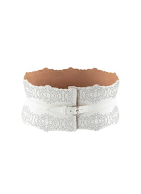 Ceinture corset motif clouté en cuir - Blanc Optique