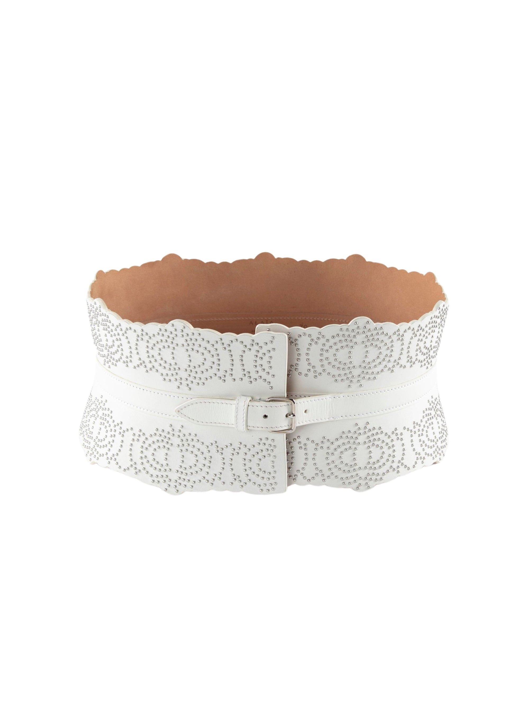 Ceinture corset motif clouté en cuir - Blanc Optique