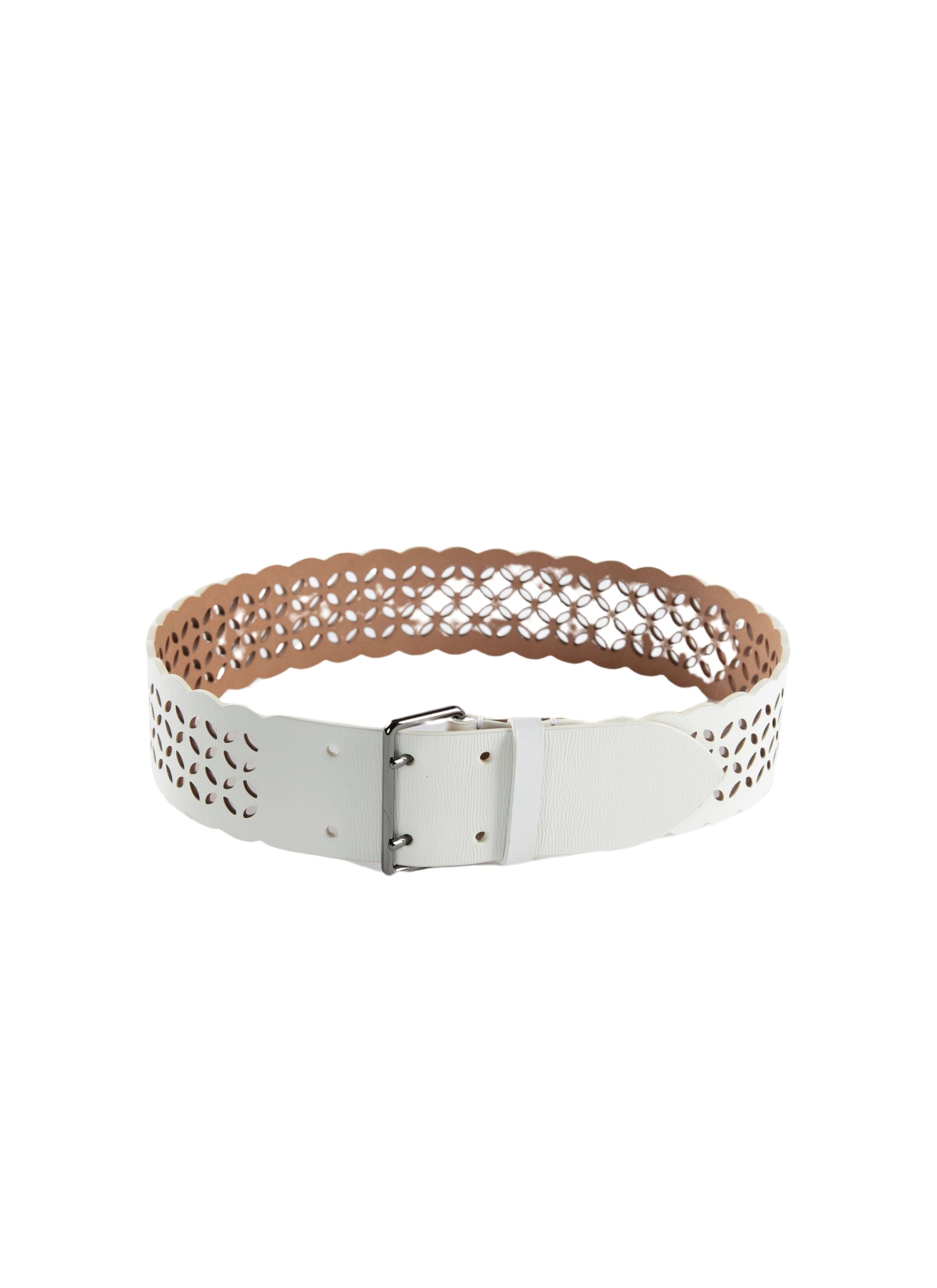 Openwork leather belt - Optic White