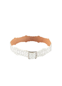 Thin studded leather belt - Optic White