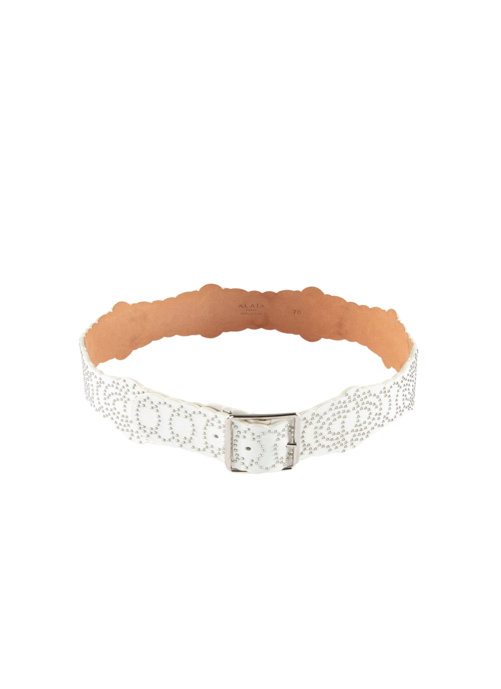 Thin studded leather belt - Optic White