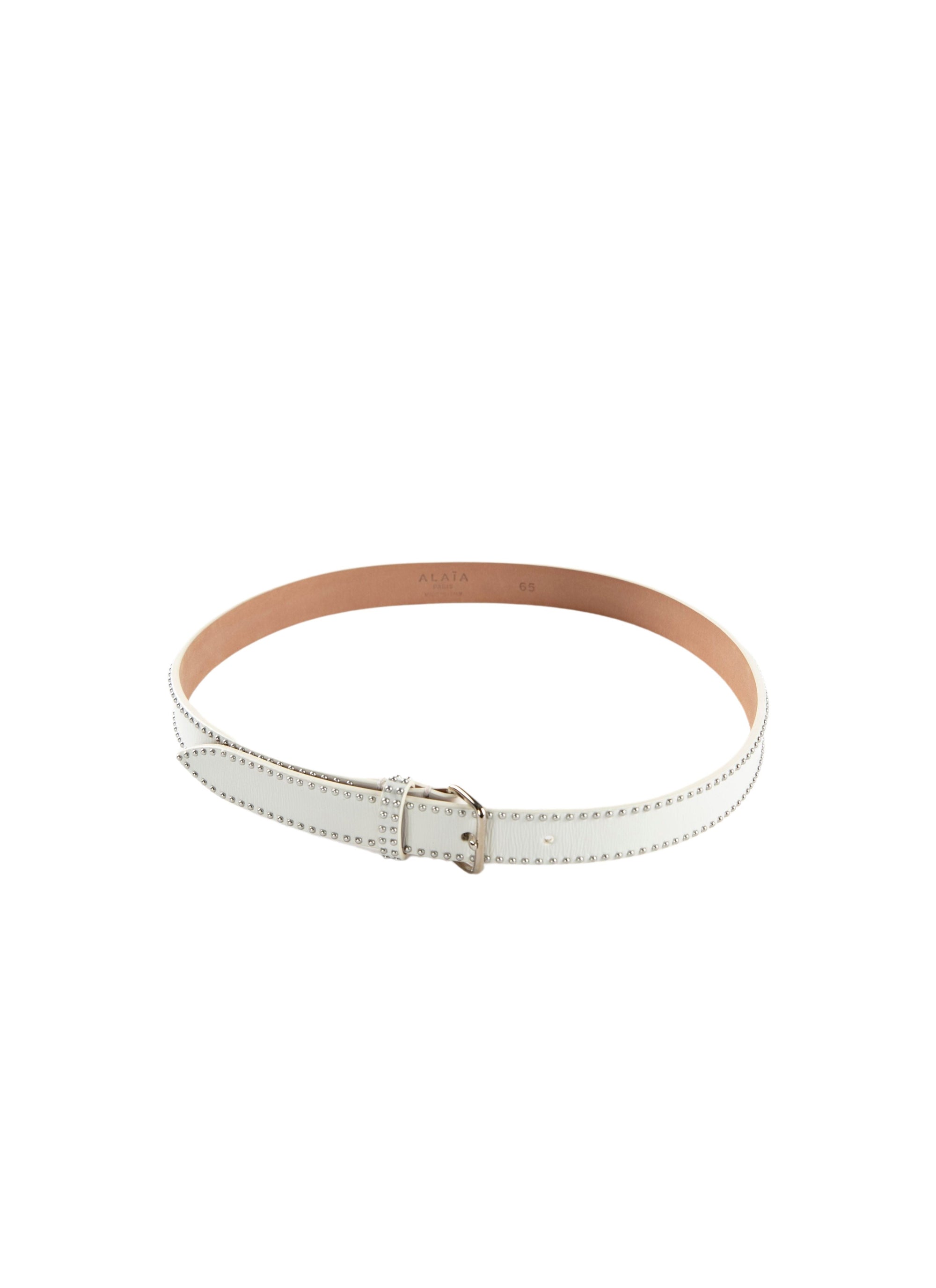 Ceinture très fine cloutée en cuir - Blanc Optique