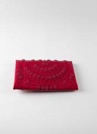 Pochette Oum fleurs en cuir - Framboise