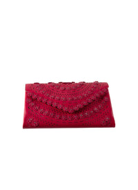 Pochette Oum fleurs en cuir - Framboise