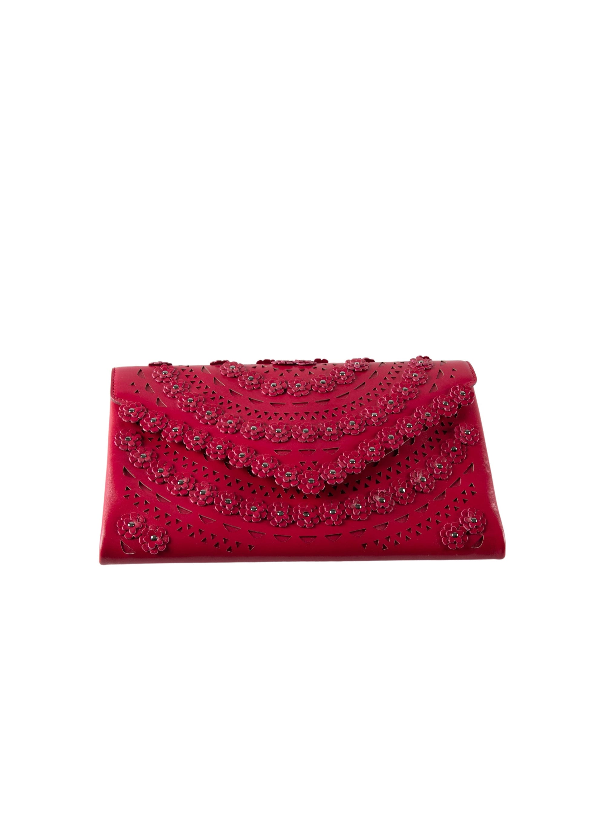 Pochette Oum fleurs en cuir - Framboise
