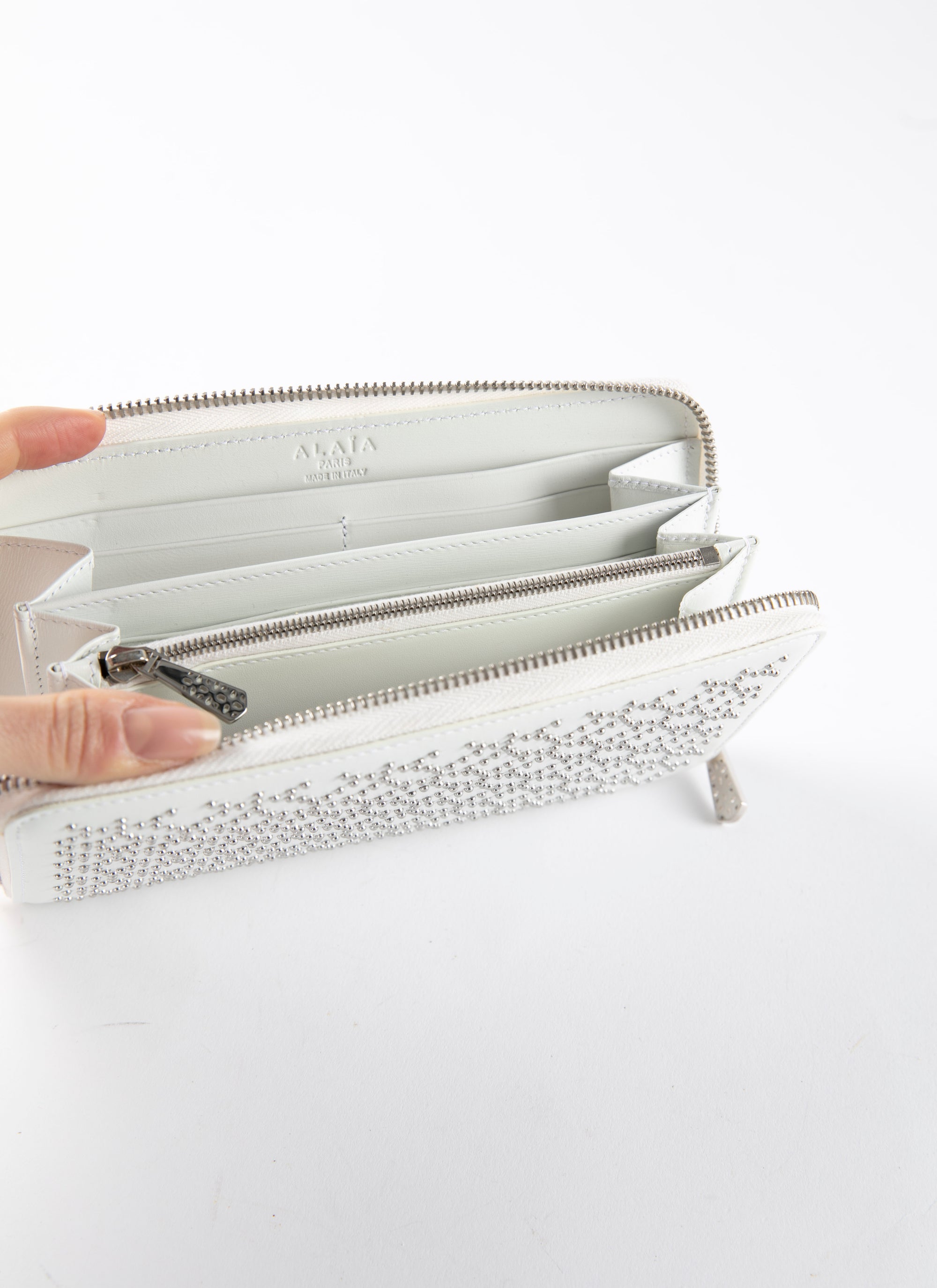 Studded leather wallet - Optic White