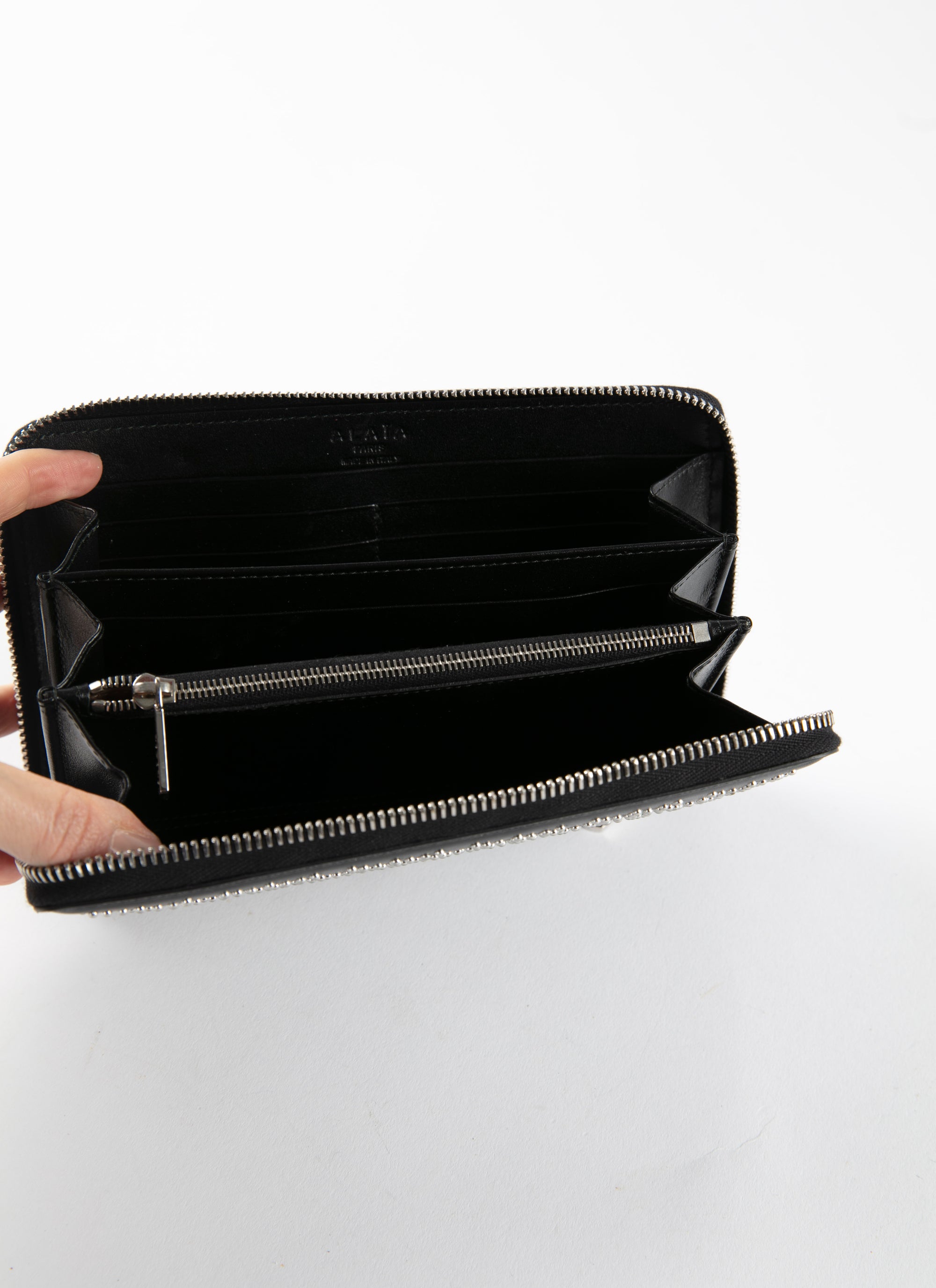 Studded leather wallet - Black intense