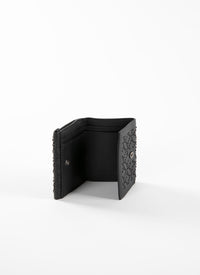 Portefeuille compact à bouton pression en cuir - Noir