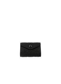 Portefeuille compact à bouton pression en cuir - Noir