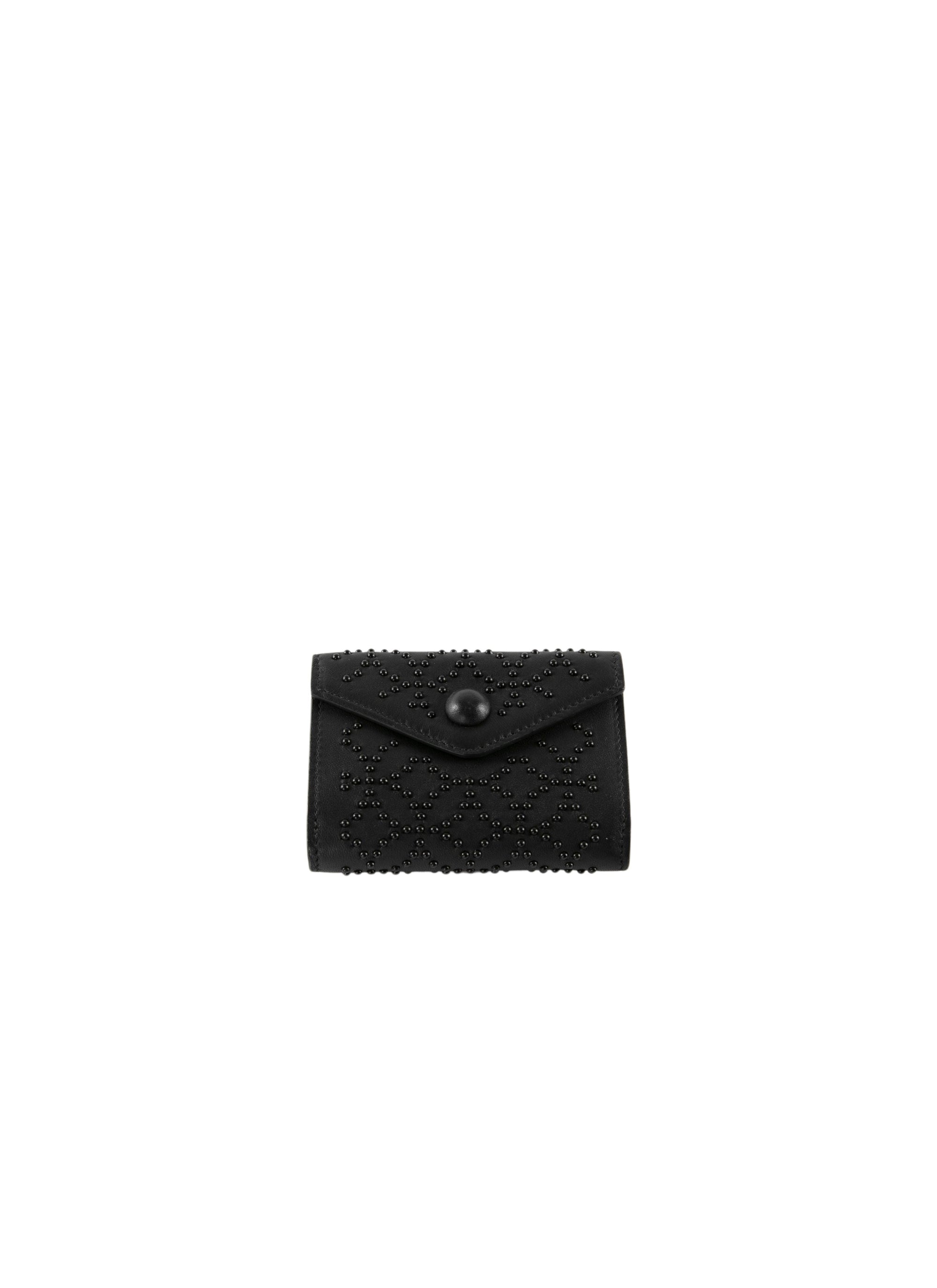 Portefeuille compact à bouton pression en cuir - Noir
