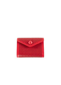 Portefeuille compact à bouton pression en cuir - Rouge Chair