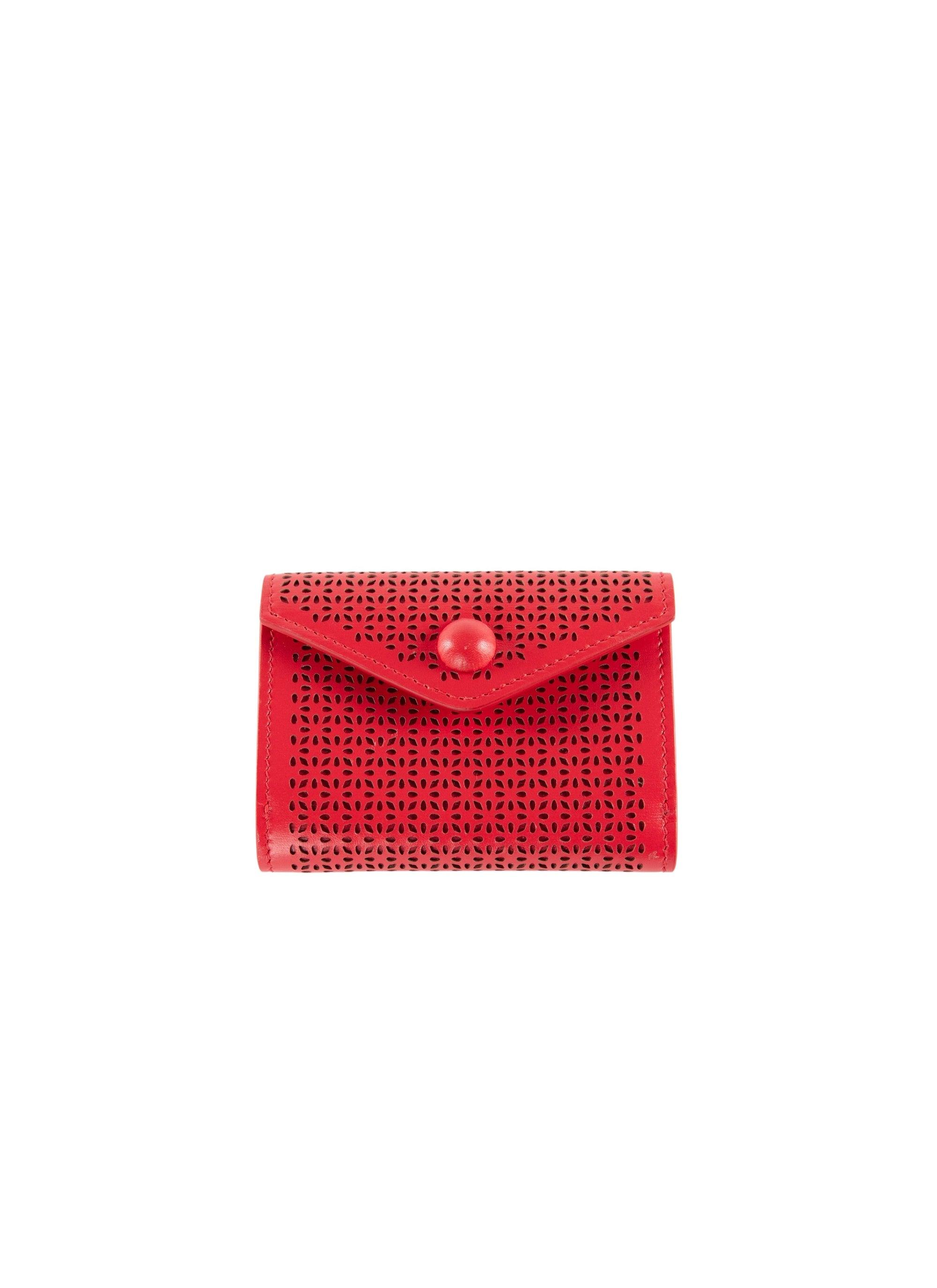 Portefeuille compact à bouton pression en cuir - Rouge Chair
