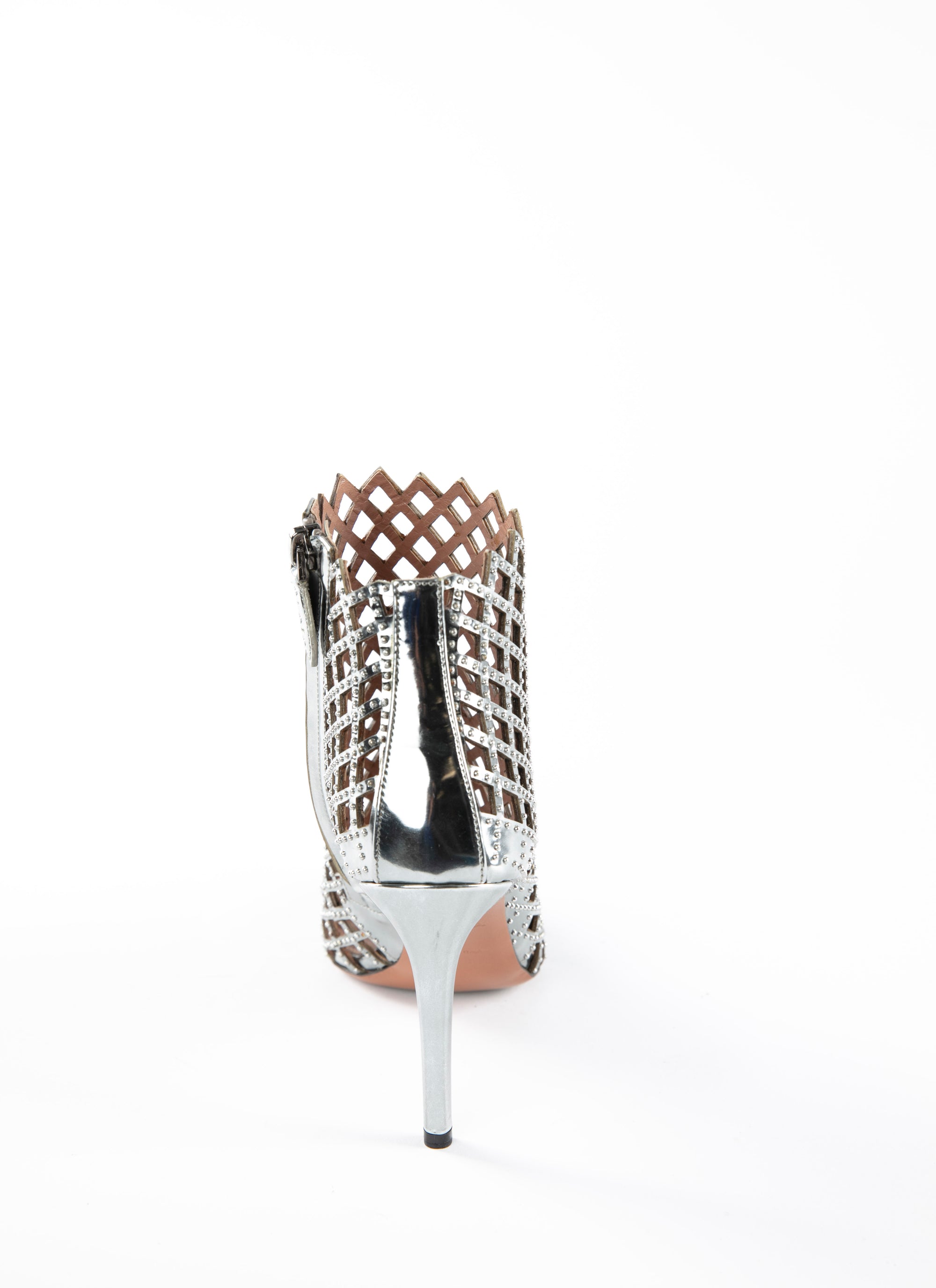 Bottines 90 perforées et cloutées all over en cuir - Rhodium