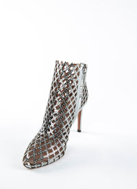 Bottines 90 perforées et cloutées all over en cuir - Rhodium