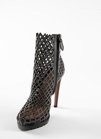 135 platform boots in leather - Black intense