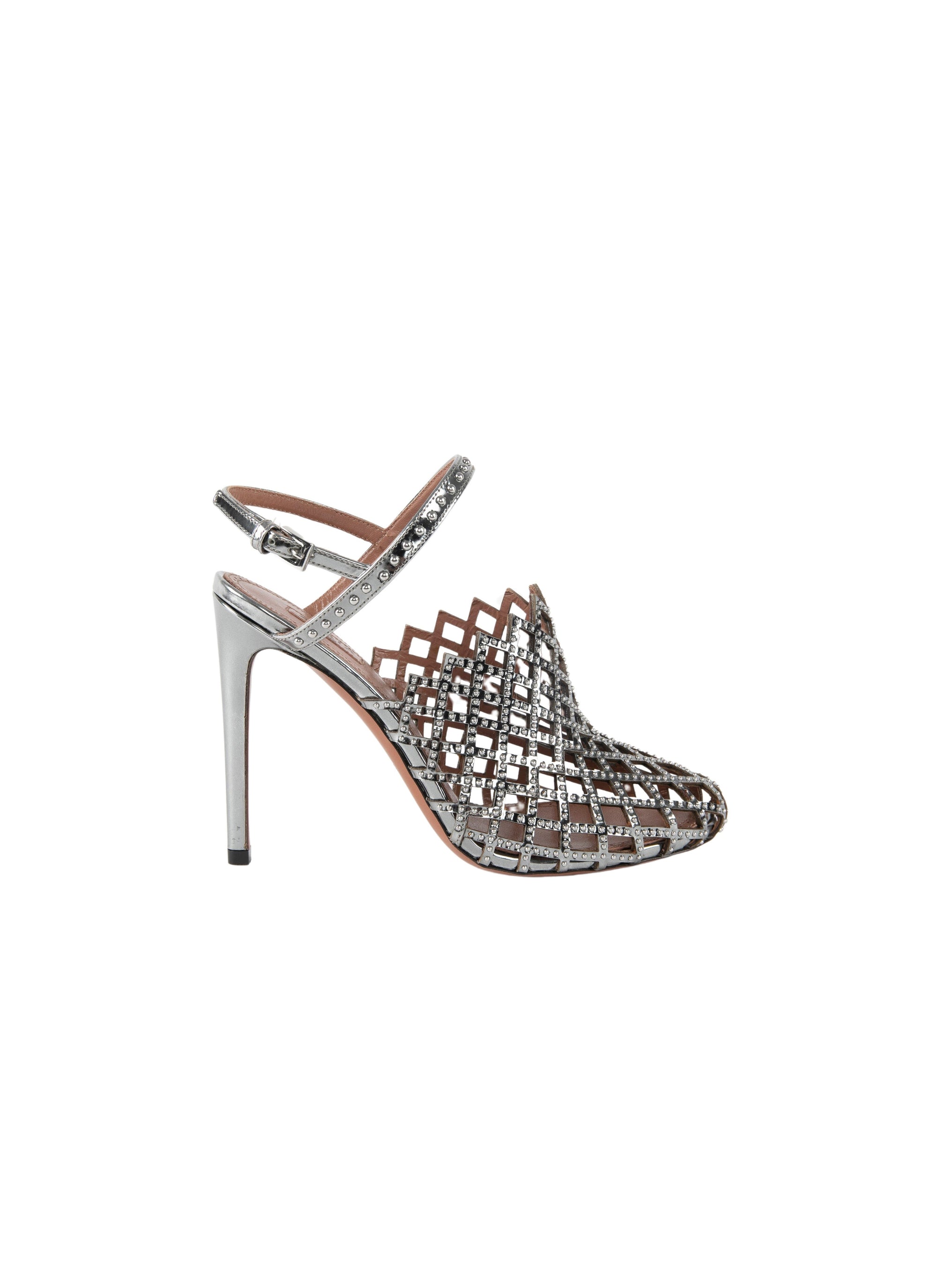 Sandales 110 perforé à découpes laser avec micro clous en cuir - Rhodium