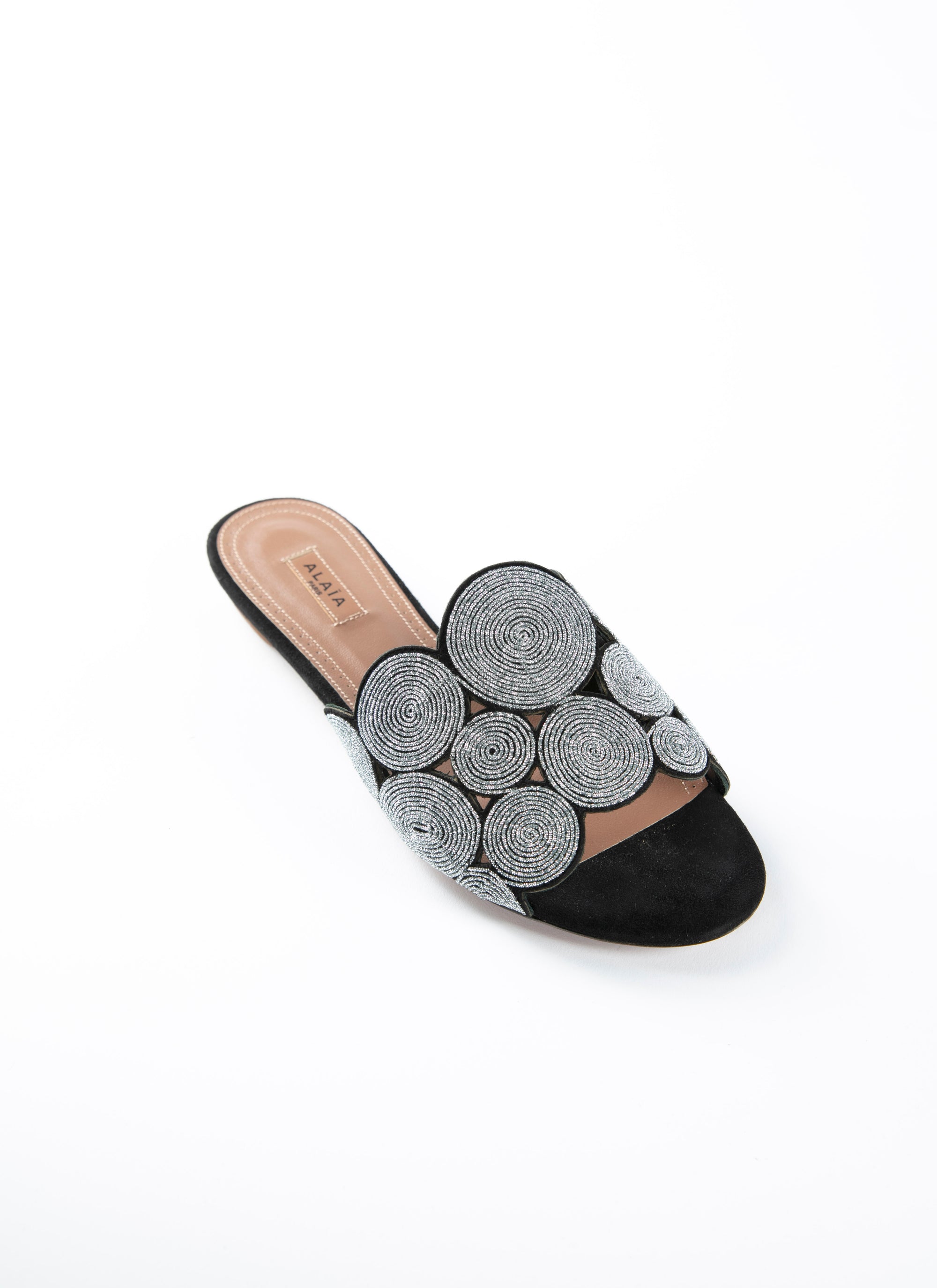 Mules à bride cercles en cuir - Noir & Argent