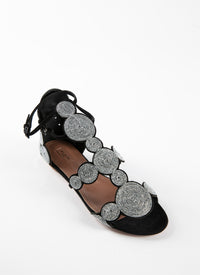 Flat sandals with leather circle straps - Black & Silver