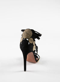 110 sandals with raffia straps in leather - Black & Gold